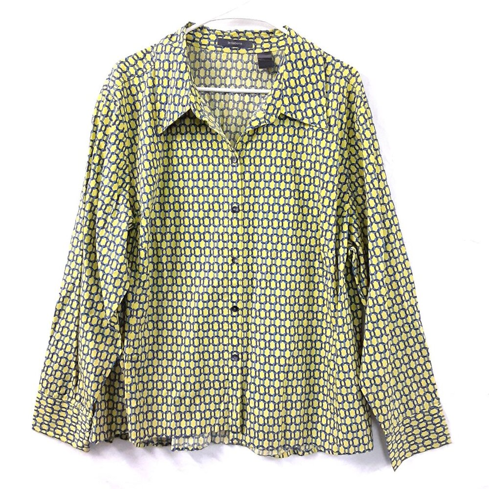 Liz Clairbrorne Womans Top Size 2XL Long Sleeve, Button up Chain Design
